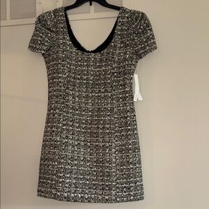 Aqua Black and White Tweed Mini Dress